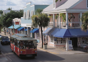 FLORIDA KEYS, KEY WEST -- Stretching from the Atlantic Ocean to the Gulf of Mexico Duval Street is considered Òthe longest street in the United States" Galleries, shops, restaurants and bars make up the scenery on Key WestÕs main street. Photo by Len Kaufman/TDC.