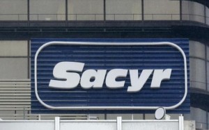 The logo of Spanish builder Sacyr is seen on the company's headquarters in Madrid