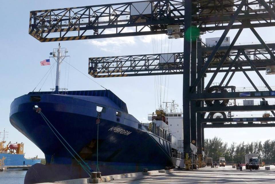 The first legal exports from Cuba to the United States in more than 50 years arrived at Port Everglades on Jan. 24 aboard this Crowley ship. 