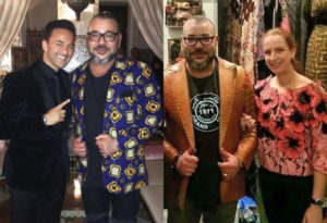 The Moroccan king always draws attention with his stylings. In the image, Mohamed VI with producer Redone (left) and with his wife (right). 