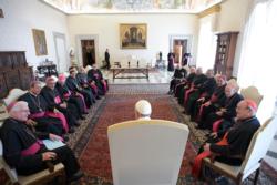 Pope Francis meets with Cuban bishops during their "ad limina" visit to the Vatican May 4. (CNS photo/L'Osservatore Romano) See POPE-CUBA-GARCIA May 5, 2017.