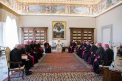 Pope Francis meets with Cuban bishops during their "ad limina" visit to the Vatican May 4. (CNS photo/L'Osservatore Romano) See POPE-CUBA-GARCIA May 5, 2017.