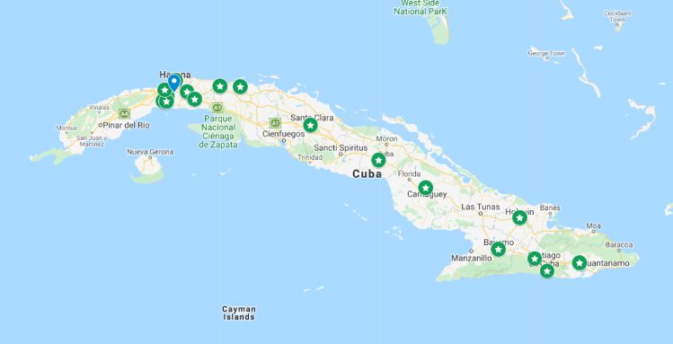 Estos son los lugares en Cuba donde se reportaron protestas contra el gobierno este domingo, según un mapa interactivo publicado por Proyecto Inventario.